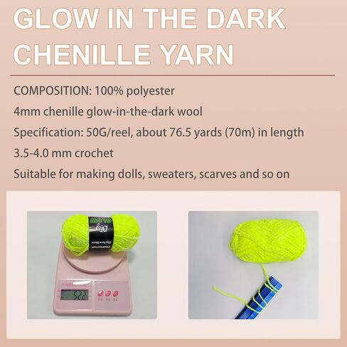3PCS Glow in The Dark Chenille Yarn,Beginner Yarn for Crocheting,DIY Handcrafts Weaving Soft Chenille Yarn,50g/Reel, 70m (76.5 Yds). (Dark Green) in Saudi Arabia