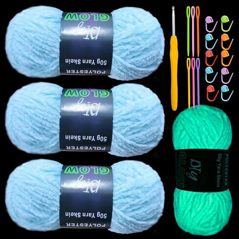 3PCS Glow in The Dark Chenille Yarn,Beginner Yarn for Crocheting,DIY Handcrafts Weaving Soft Chenille Yarn,50g/Reel, 70m (76.5 Yds). (Dark Green) in Saudi Arabia