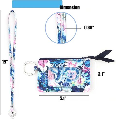 Women's Lanyard with Wallet Zipper ID Case with Lanyards (Black) in Saudi Arabia