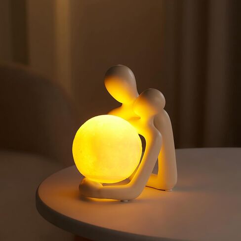 AWNR Ceramic Couple Statue Hold The Lamp Figurines Abstract Art Sculpture for Modern Home Decor Living Room Shelf Office Bedroom Nightstand Decorations Gift for Anniversary in Saudi Arabia