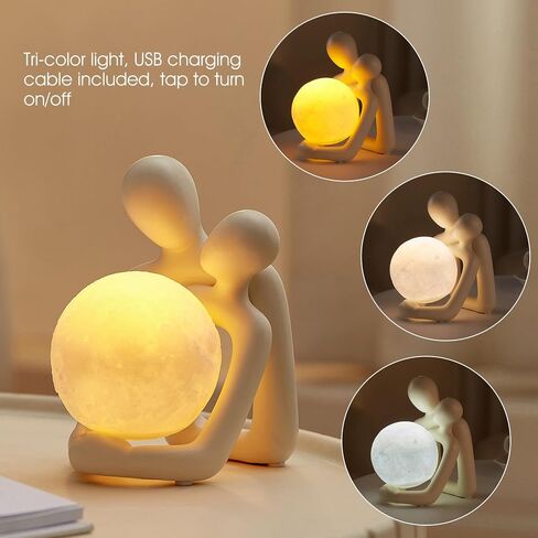 AWNR Ceramic Couple Statue Hold The Lamp Figurines Abstract Art Sculpture for Modern Home Decor Living Room Shelf Office Bedroom Nightstand Decorations Gift for Anniversary in Saudi Arabia