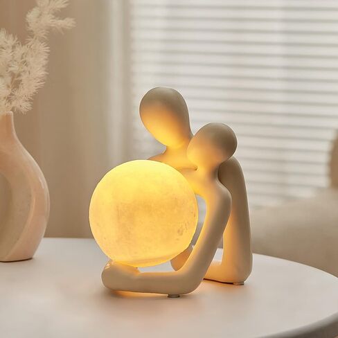 AWNR Ceramic Couple Statue Hold The Lamp Figurines Abstract Art Sculpture for Modern Home Decor Living Room Shelf Office Bedroom Nightstand Decorations Gift for Anniversary in Saudi Arabia