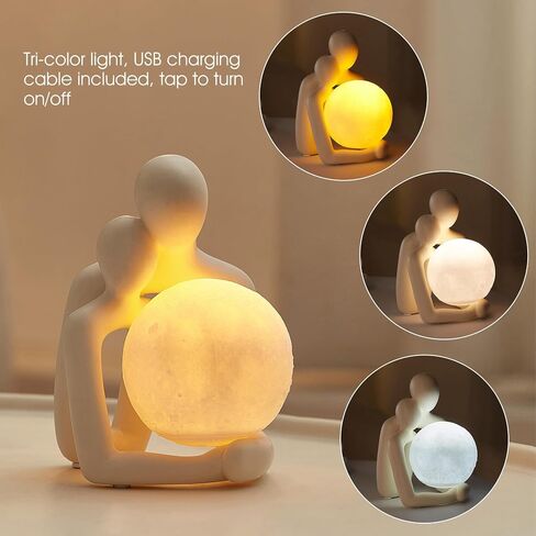 AWNR Ceramic Couple Statue Hold The Lamp Figurines Abstract Art Sculpture for Modern Home Decor Living Room Shelf Office Bedroom Nightstand Decorations Gift for Anniversary in Saudi Arabia