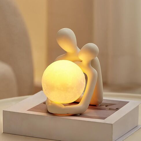 AWNR Ceramic Couple Statue Hold The Lamp Figurines Abstract Art Sculpture for Modern Home Decor Living Room Shelf Office Bedroom Nightstand Decorations Gift for Anniversary in Saudi Arabia