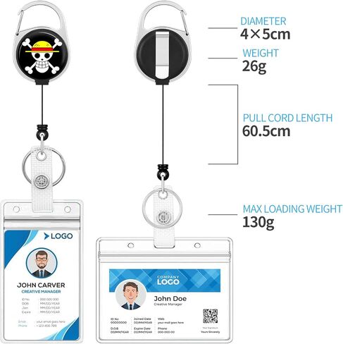 Badge Reels Holder Retractable Keychain Heavy Duty with ID Clip for Nurse Key Card Name Tag Cute Anime Cartoon Skull Medical Work Office Key Retractor Leash Metal Carabiner Belt Clip in Saudi Arabia