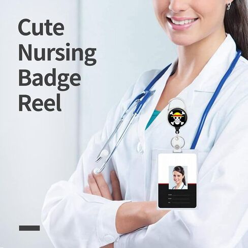 Badge Reels Holder Retractable Keychain Heavy Duty with ID Clip for Nurse Key Card Name Tag Cute Anime Cartoon Skull Medical Work Office Key Retractor Leash Metal Carabiner Belt Clip in Saudi Arabia