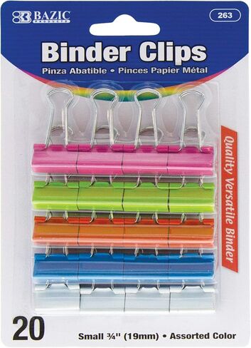 BAZIC Products Small 3/4" (19mm) Assorted Color Binder Clip (20/Pack), 263 in Saudi Arabia