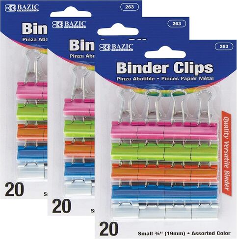 BAZIC Products Small 3/4" (19mm) Assorted Color Binder Clip (20/Pack), 263 in Saudi Arabia