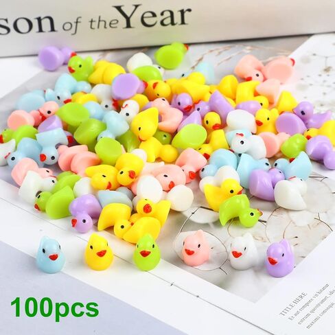 100 قطعة من البط الراتنج الصغير الملون من DERAYEE، تماثيل صغيرة مصغرة، حديقة خرافية صغيرة، منظر طبيعي لحوض السمك، بيت الدمى، زينة نباتات بوعاء للحرف اليدوية لديكورات المنزل والمكتب in Kuwait