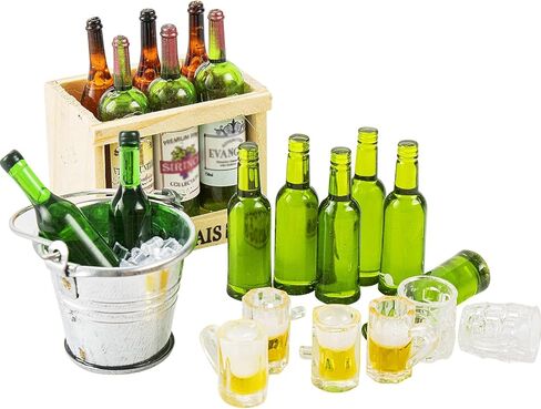 مجموعة بيرة مصغرة 1:12 سلة نبيذ حمراء صغيرة مع برميل بيرة (مجموعة من 15) in Kuwait
