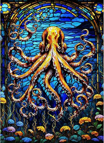 FORLAND Octopus Diamond Painting Kits for Adults Beginners - 5D DIY Sea Animals Art Full Drill Kits Painting Crafts for Home Wall Decor, Diamond Art Kits,Paint with Diamonds,12X16inch in Saudi Arabia