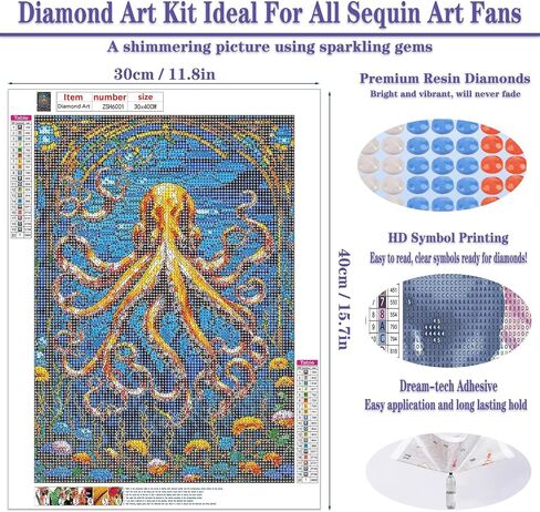 FORLAND Octopus Diamond Painting Kits for Adults Beginners - 5D DIY Sea Animals Art Full Drill Kits Painting Crafts for Home Wall Decor, Diamond Art Kits,Paint with Diamonds,12X16inch in Saudi Arabia
