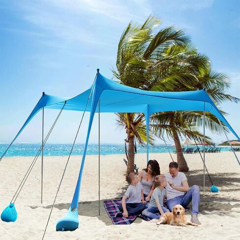 Beach Tent,Beach Canopy,Beach Tent Sun Shelter | UPF50+ Pop Up Beach Tent,Beach Umbrella with 6 Sandbags and 4 Aluminum Poles, Beach Shade for Camping, Backyard Fun or Picnics (Blue10*15FT) in Saudi Arabia
