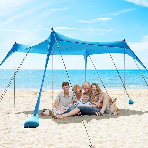 Beach Tent,Beach Canopy,Beach Tent Sun Shelter | UPF50+ Pop Up Beach Tent,Beach Umbrella with 6 Sandbags and 4 Aluminum Poles, Beach Shade for Camping, Backyard Fun or Picnics (Blue10*15FT) in Saudi Arabia
