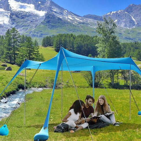 Beach Tent,Beach Canopy,Beach Tent Sun Shelter | UPF50+ Pop Up Beach Tent,Beach Umbrella with 6 Sandbags and 4 Aluminum Poles, Beach Shade for Camping, Backyard Fun or Picnics (Blue10*15FT) in Saudi Arabia