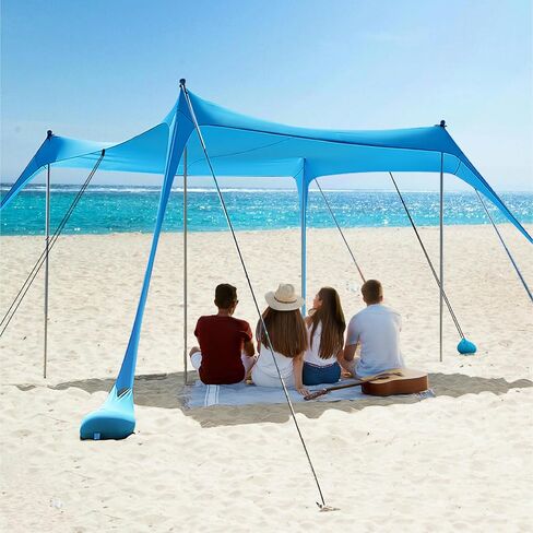 Beach Tent,Beach Canopy,Beach Tent Sun Shelter | UPF50+ Pop Up Beach Tent,Beach Umbrella with 6 Sandbags and 4 Aluminum Poles, Beach Shade for Camping, Backyard Fun or Picnics (Blue10*15FT) in Saudi Arabia