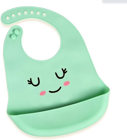 Adjustable Waterproof Food Grade Silicone Feeding Bib with Food Catcher Pocket for 0-36 Month Baby Easy Clean in Saudi Arabia