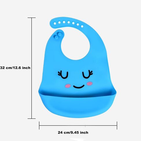 Adjustable Waterproof Food Grade Silicone Feeding Bib with Food Catcher Pocket for 0-36 Month Baby Easy Clean in Saudi Arabia