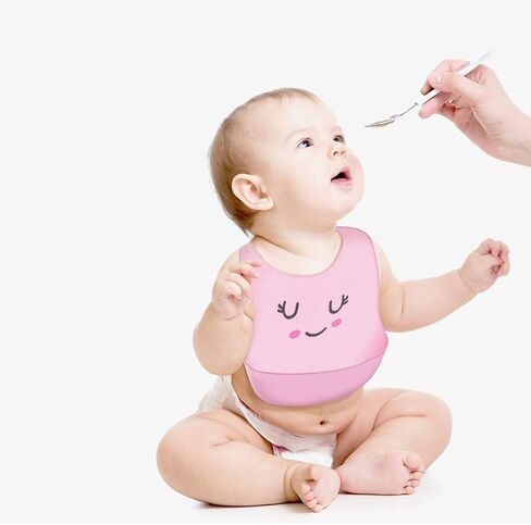 Adjustable Waterproof Food Grade Silicone Feeding Bib with Food Catcher Pocket for 0-36 Month Baby Easy Clean in Saudi Arabia