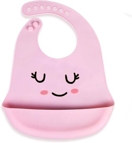 Adjustable Waterproof Food Grade Silicone Feeding Bib with Food Catcher Pocket for 0-36 Month Baby Easy Clean in Saudi Arabia
