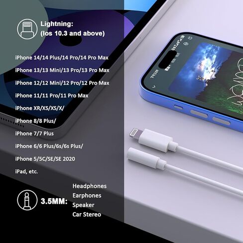 [Apple MFi Certified] Lightning to 3.5 mm Headphone Jack Adapter, 2 Pack for iPhone 3.5mm Headphone/Earphone Audio Aux Adapter Dongle for iPhone 14/13/12/11/SE 2020/XS/XR/X/8/7/iPad, Support iOS 17 in Kuwait