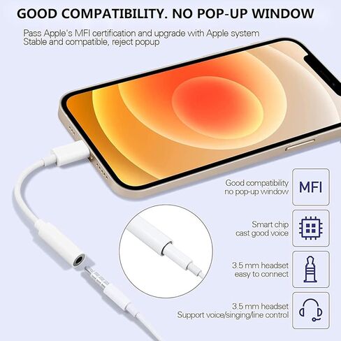 [Apple MFi Certified] Lightning to 3.5 mm Headphone Jack Adapter, 2 Pack for iPhone 3.5mm Headphone/Earphone Audio Aux Adapter Dongle for iPhone 14/13/12/11/SE 2020/XS/XR/X/8/7/iPad, Support iOS 17 in Kuwait