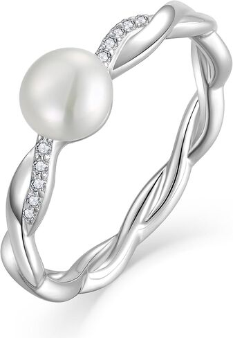 Twisted Rings for Women 925 Sterling Silver Cultured Freshwater Pearl Infinity Ring Wedding Engagement Band Jewelry Size 5-10 in Saudi Arabia