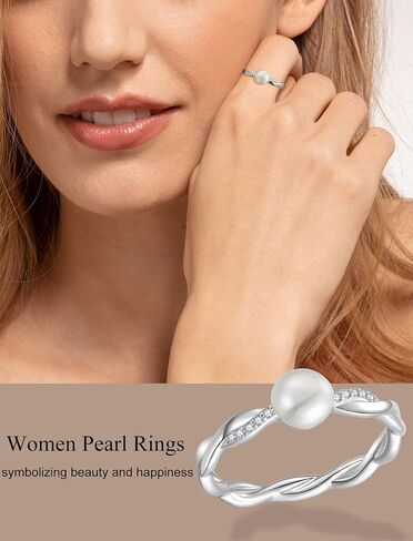 Twisted Rings for Women 925 Sterling Silver Cultured Freshwater Pearl Infinity Ring Wedding Engagement Band Jewelry Size 5-10 in Saudi Arabia