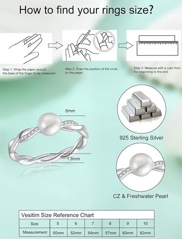 Twisted Rings for Women 925 Sterling Silver Cultured Freshwater Pearl Infinity Ring Wedding Engagement Band Jewelry Size 5-10 in Saudi Arabia