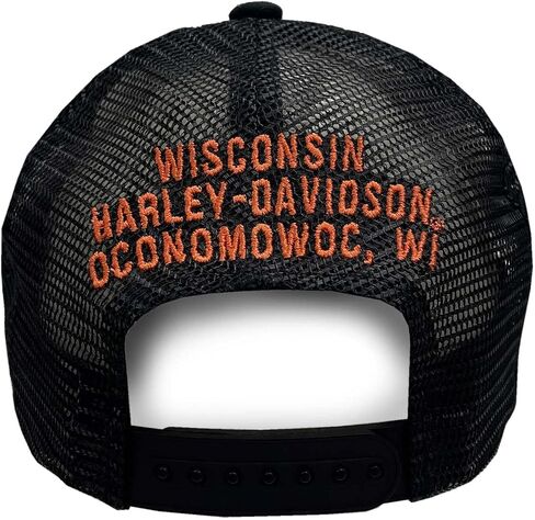 قبعة Harley-Davidson الرجالية Rural Bar & Shield Snapback Colorblocked Mesh Trucker Hat باللون الأسود in Saudi Arabia