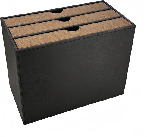 منظم مكتب جلدي مع 3 أدراج، لوازم مكتبية تنفيذية لسطح المكتب، خزانة/حامل ملفات A4، صندوق تخزين قابل للتكديس للمجوهرات/الفاتورة/الورق/المستندات/إكسسوارات ديكور المنزل للمكياج (قماش أسود) in Kuwait