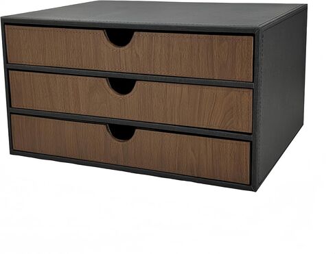 منظم مكتب جلدي مع 3 أدراج، لوازم مكتبية تنفيذية لسطح المكتب، خزانة/حامل ملفات A4، صندوق تخزين قابل للتكديس للمجوهرات/الفاتورة/الورق/المستندات/إكسسوارات ديكور المنزل للمكياج (قماش أسود) in Kuwait