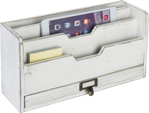 MyGift 3 Slot Rustic Dark Gray Wood Office Desk File Organizer Holder, Desktop Mail Letter Sorter Tray Document Holder with Pull-Out Storage Drawer in Saudi Arabia