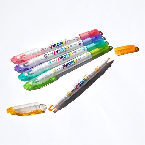 Uni Propus Window Double-Sided Highlighter Pen with 4.0 mm/0.6 mm Twin Tip, 5 Color Set (PUS102T5C) in Saudi Arabia