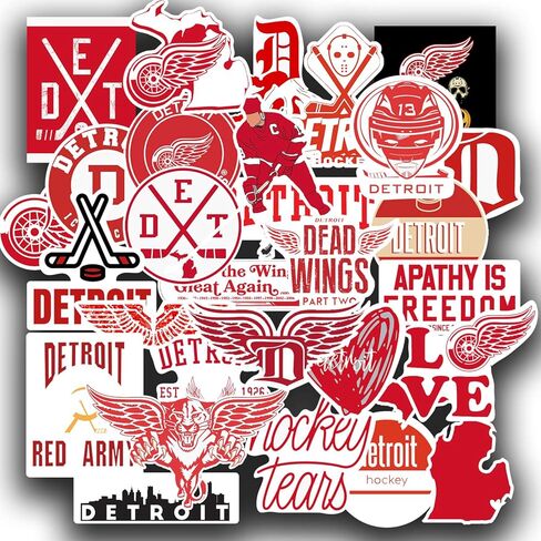 29 PCS Set of Detroit Vinyl Red Wings Stickers Pack Detroit Decal Red Wings 2-2.5 inches in Kuwait