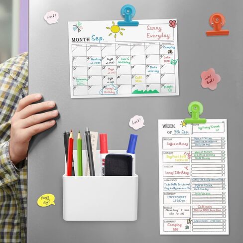 Magnetic Marker Holder, Magnetic Pen Holder/Pencil Cup, 2 Pack Marker Holder for Whiteboard & 4 Pack Magnetic Metal Clips, Magnet Dry Erase Holder/Basket/Organizer for Whiteboard, Refrigerator, Locker in Saudi Arabia