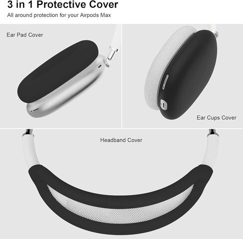 OETKER Compatible Airpods Max Case Cover, Soft Silicone 3 in 1 Anti-Scratch Ear Pad Case Cover/Ear Cups Cover/Headband Cover Accessories Protective Skin Case for Airpods Max Headphones,Black in Saudi Arabia