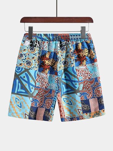 GORGLITTER Men's 2 Piece Outfits Patchwork Print Shirts Sets Short Sleeve Button Up Shirts and Shorts Tracksuit Sets in Saudi Arabia