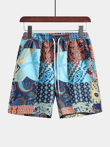 GORGLITTER Men's 2 Piece Outfits Patchwork Print Shirts Sets Short Sleeve Button Up Shirts and Shorts Tracksuit Sets in Saudi Arabia