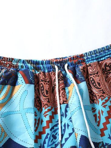GORGLITTER Men's 2 Piece Outfits Patchwork Print Shirts Sets Short Sleeve Button Up Shirts and Shorts Tracksuit Sets in Saudi Arabia