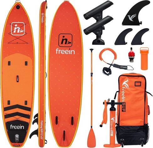 لوح مجداف قابل للنفخ من Freein Fishing SUP مقاس 11'6 بوصة/12'x33 ×6 للبالغين، حزمة قارب واقفة مع رفوف صيد ومحول ومجداف ومضخة مزدوجة الحركة ومقعد ومقود وحقيبة ظهر... in Saudi Arabia