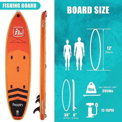 لوح مجداف قابل للنفخ من Freein Fishing SUP مقاس 11'6 بوصة/12'x33 ×6 للبالغين، حزمة قارب واقفة مع رفوف صيد ومحول ومجداف ومضخة مزدوجة الحركة ومقعد ومقود وحقيبة ظهر... in Saudi Arabia