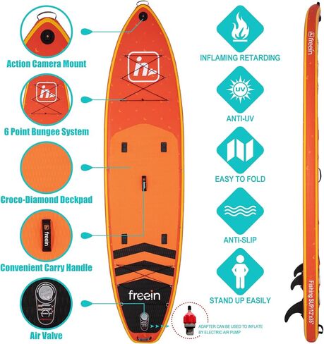 لوح مجداف قابل للنفخ من Freein Fishing SUP مقاس 11'6 بوصة/12'x33 ×6 للبالغين، حزمة قارب واقفة مع رفوف صيد ومحول ومجداف ومضخة مزدوجة الحركة ومقعد ومقود وحقيبة ظهر... in Saudi Arabia