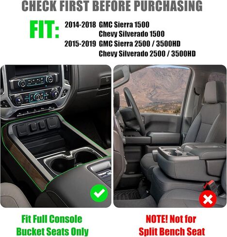 منظم وحدة التحكم المركزية متوافق مع Chevy Silverado/GMC Sierra 2014 2015 2016 2017 2018 1500/2500/3500HD ملحقات شاحنة صندوق تخزين مقصورة وحدة التحكم، وحدة تحكم كاملة مع مقاعد دلو فقط in Kuwait