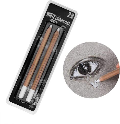 2 حزمة من أقلام الرصاص العامة للرسم الفحمي الأبيض، أقلام تمييز بيضاء للرسم والرسم بالقلم الرصاص، لوازم فنية من الفحم، أقلام رصاص خشبية بيضاء للفنانين والمشاريع الفنية المبتدئين in Kuwait