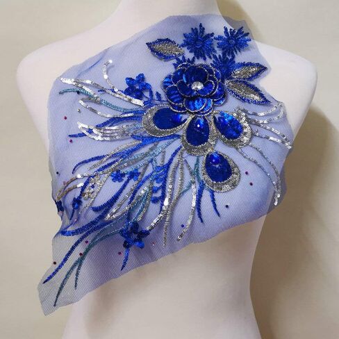 1 Pcs Craft Diamond Insert Feather Sequin Floral Embroidered Applique Trim Decorated Lace Neckline Collar Clothing DIY Sewing Patches (Green) in Kuwait