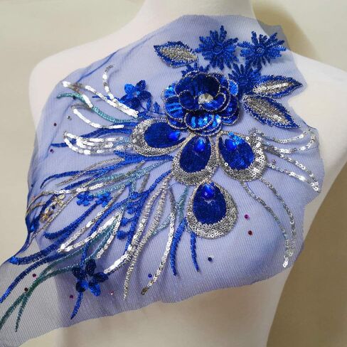 1 Pcs Craft Diamond Insert Feather Sequin Floral Embroidered Applique Trim Decorated Lace Neckline Collar Clothing DIY Sewing Patches (Green) in Kuwait