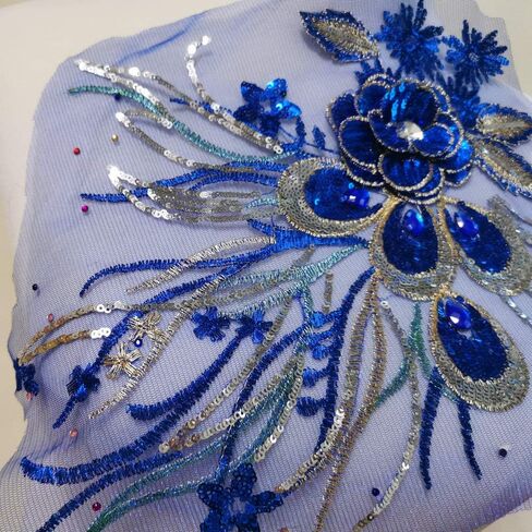 1 Pcs Craft Diamond Insert Feather Sequin Floral Embroidered Applique Trim Decorated Lace Neckline Collar Clothing DIY Sewing Patches (Green) in Kuwait