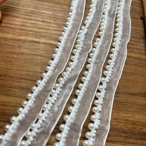 5 Yards Pearl Beaded Trim Bridal Lace Ribbon Trimming Edge Tape for Craft Sewing Wedding Dress Fabric DIY Decoration (4mm Black) in Saudi Arabia