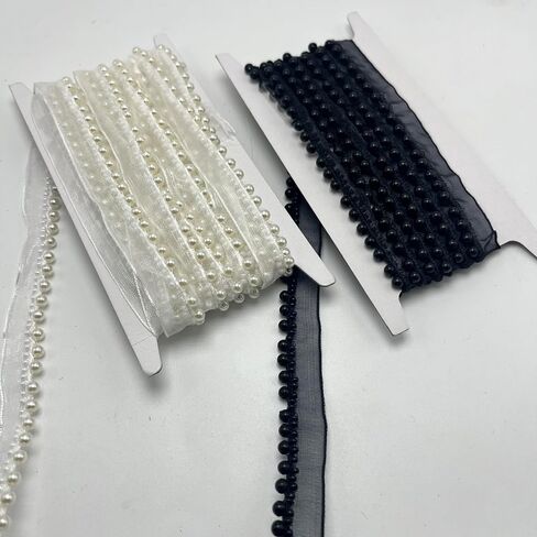 5 Yards Pearl Beaded Trim Bridal Lace Ribbon Trimming Edge Tape for Craft Sewing Wedding Dress Fabric DIY Decoration (4mm Black) in Saudi Arabia